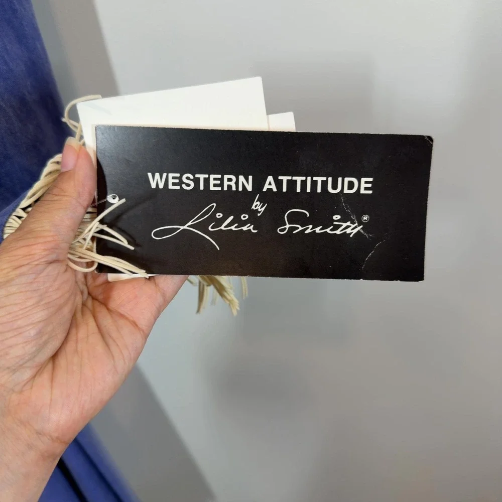 Western Attitude by Lilia Smith Denim Fringe Skirt Suit Set 13/14
